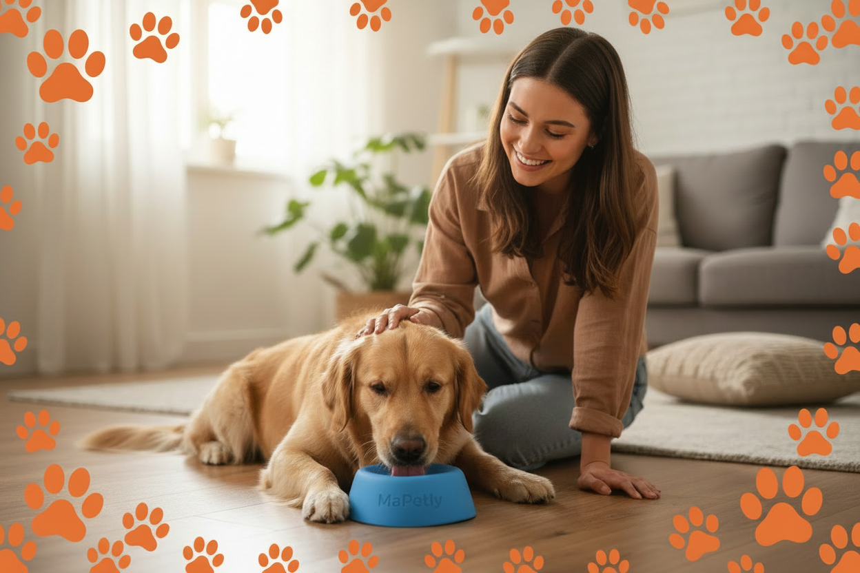 Perro con dueño y más huellas